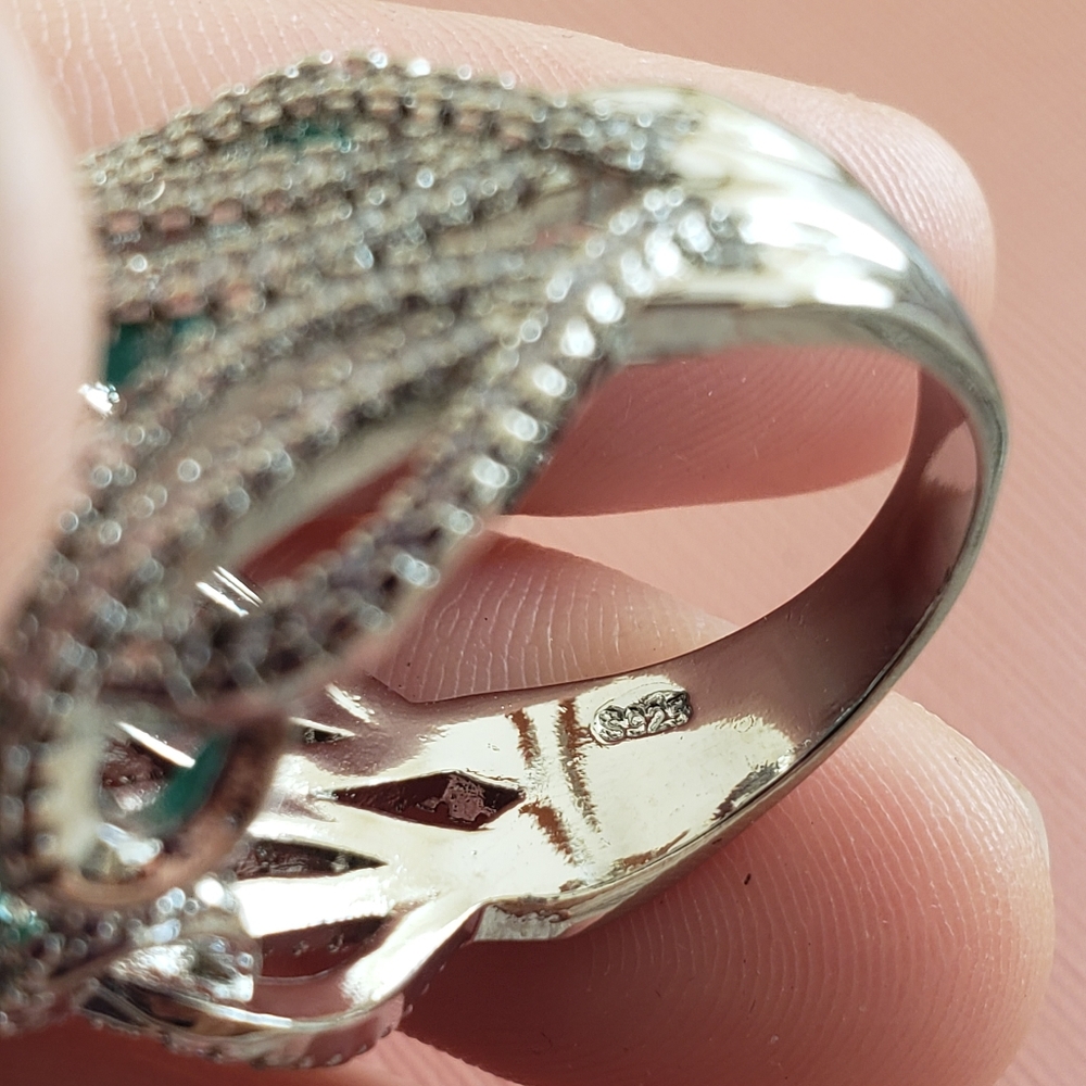 925 SILVER PLATED GREEN PARAIBA RING - Picture 4 of 10